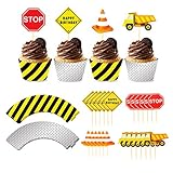 PHOGARY 24pack Construction Cupcake Toppers and Wrappers, 24-Piece Construction Zone Cupcake Baking...