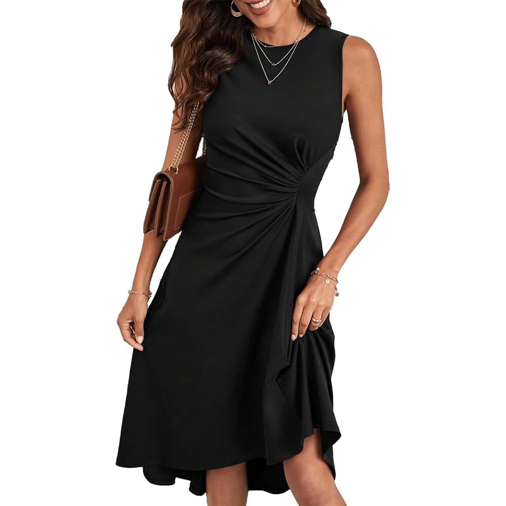 Robe chic à ourlet volanté plissée pour cocktail party S