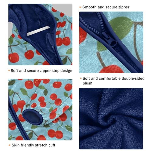 Cherry Pattern on Light Blue Toddler Fleece Jacket Girl Boys Hooded Fleece Jacket Coat Warm Outwear Zip-up 3-10T3