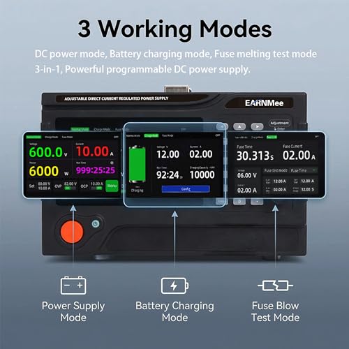 Image of 600V 10A Programmable DC Power Supply with 5-inch LCD Display, Battery Charging Curve Algorithm, Fuse Melting Test, Timer Function, MODBUS RTU & USB Interface for Lab R&D