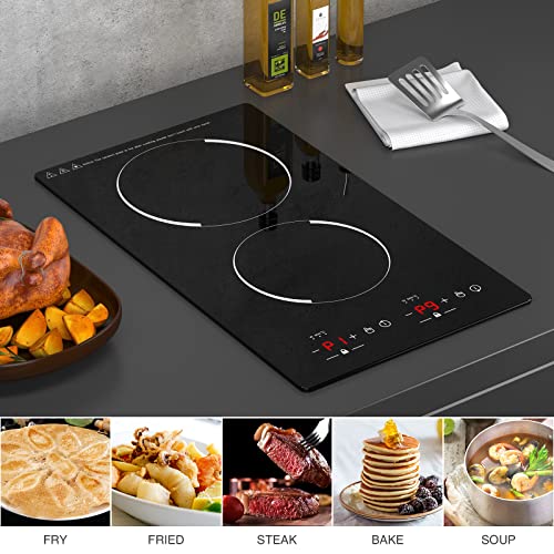 Double Induction Cooktop 2 Burners 12 Inch Portable Countertop Burner And Built-In Cooktops 110V,With Sensor Touch Black Crystal Led Screen,9 Power Levels, Child Lock,120 Mins Timer #TOP5