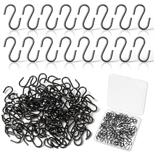 DOPENSPI Lot de 100 mini crochets en forme de S - 1,5 cm - En acier inoxydable - Connecteurs en forme de S - Noir - Pour accrocher des bijoux, des petits ustensiles de cuisine