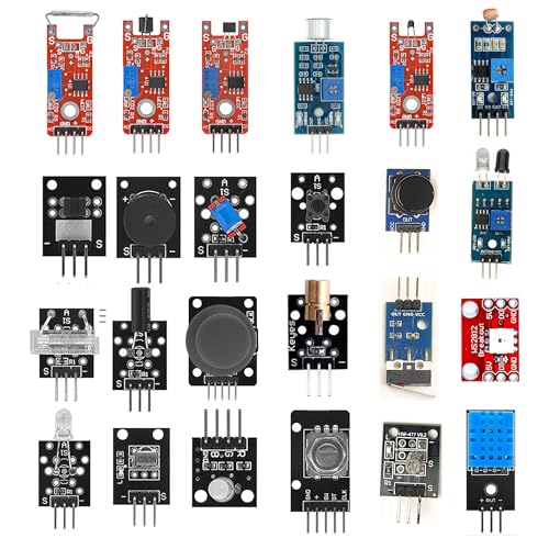 Image of 24-in-1 Sensor Module Kit Compatible with UNO, RPi, ESP32 - Includes Temperature, Light, Sound, Touch, IR, Tilt, RGB LED, Joystick, Buzzer, and More