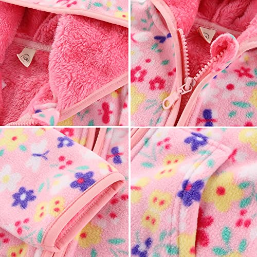 Beivslley Toddler Baby Boy Girls Thick Hooded Fleece Jacket Coats, Unisex Cute Prints Kids Warm Autumn Winter Full-Zip Outerwear,A-Pink,2-3T #TOP1