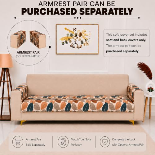 Image of Homerz Premium Printed Quilted Velvet Sofa Slip Cover Protector with Tassels, Sofa Mat, Exact Size, Antislip Cover (Folia, 5 (3+1+1) Seater, Half)