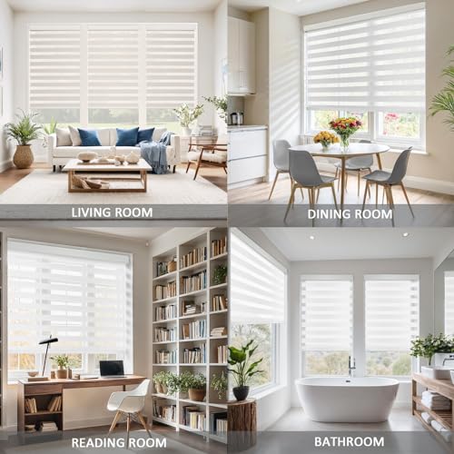 Image of Motorized Zebra Blinds Custom Size Smart Dual Layer Shades for Windows with Remote | Assembled in USA | Electric Day and Night Privacy Light Filtering Rechargeable Quiet Motor Window Shades