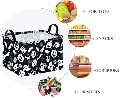 Image of Happy Halloween Ghost Storage Basket Gift Laundry Bins Collapsible Storage Baskets Box Laundry Nursery Hamper for Home and Office Decoration with Handles