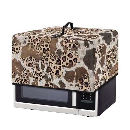 Image of Microwave Oven Cover Dust-Proof Small Kitchen Appliance Protector Air Fryer Toaster Oven Cover Kitchen Baking Accessories, L, 20.9 x 15.7 x 12.4 Inches, Leopard Cow Print Brown Beige