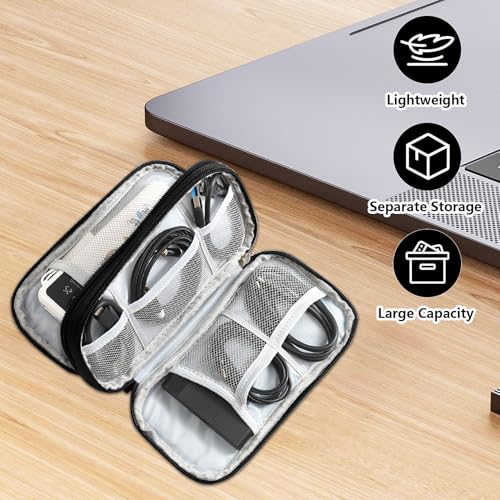 QiXinGYL Kabeltasche Organizer, Tech Pouch, Elektronische Taschen für Kabelorganizer Reise, Doppellagige Tragbare Ladekabel Organizer für Elektronik USB Powerbank Kabelaufbewahrungstasche(Schwarz)