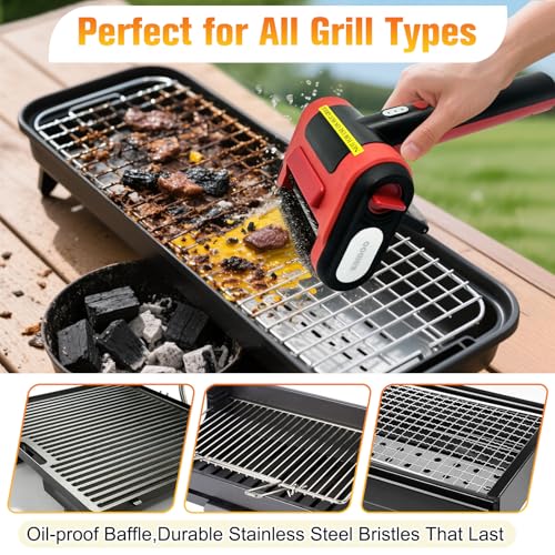 Image of Electric Grill Brush Bristle for Outdoor Grill, Grill Cleaning Brush Rechargeable BBQ Cleaner Brush Head,Safe Grill Brush with Scraper for Cast Iron Stainless-Steel Grates,Red