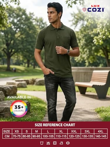 Image of Lux Cozi Men's Polo T-Shirt Regular Fit Half Sleeves with Pocket | Cotton Blend Polo Neck Collar T-Shirt for Men | Casual, Office Comfortable Breathable T-Shirt | Stylish Plain Tee