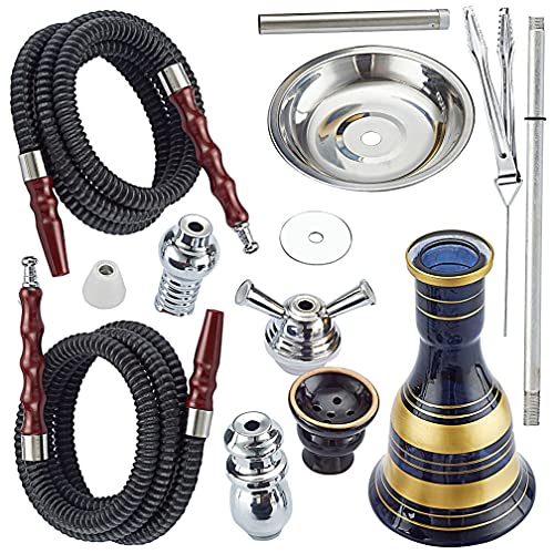 Wasserpfeife ca. 50cm Shisha Set Nargile Orientalisch Nargile Schwarz Gold-Farbig Groß 2 Anschlüsse Schläuche Schlauch… – Bild 3