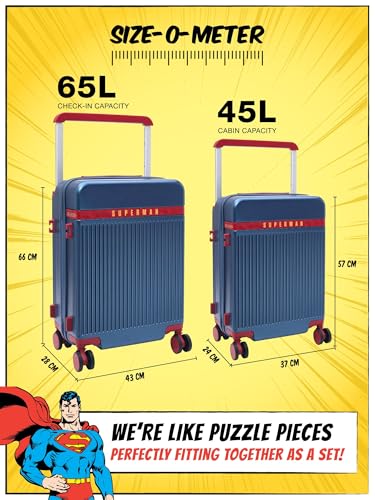 Image of FUR JADEN The Aviator 65cm German Polycarbonate Travel Luggage Check-in Suitcase with 8 StealthTech Silent Shock Absorbing Wheels, TSA Lock & Aerospace Grade Wide Handle (Superman, Check-in 24 inch)