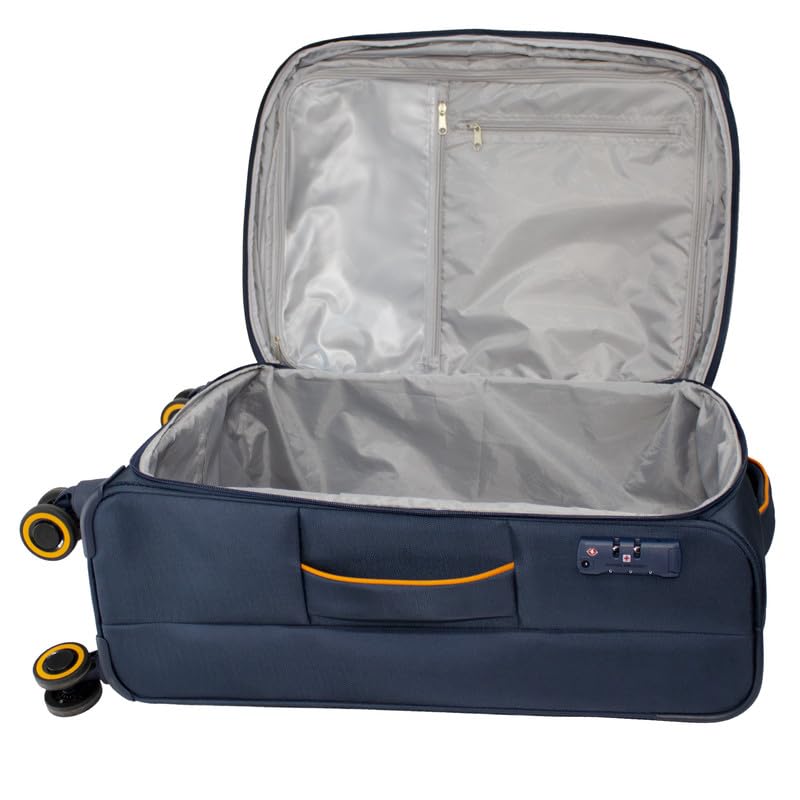 Image of SWISS MILITARY Nylon Mercury 8 Wheels 65cm Trolley Luggage, Soft Case 360 Rotatable Wheels, TSA Lock, Expandable Storage & Quick Front Pocket Suitcase, Travel Bag for Men & Women, Medium Navy 68L