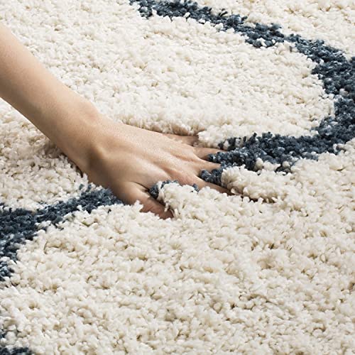 Image of Handwoven Microfibre 3D Rug for Living Room (Ivory & Teel Blue, 5 X 8 Feet, Microfibre)