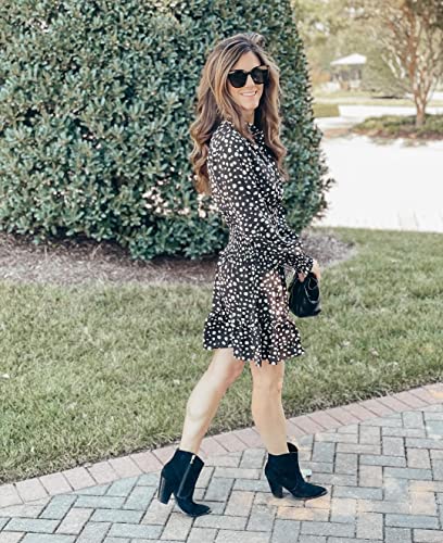 Prettygarden Women's Long Sleeve Dress Spring Button V Neck Polka Dot Tiered Short Dresses(Black,Medium) #TOP3