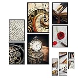 bilderreich Poster 6er Set Beidseitige Bilder - Stilvolle Home Deko für Schlafzimmer und Wohnzimmer | Poster Vintage Set Time Music A4 | A5