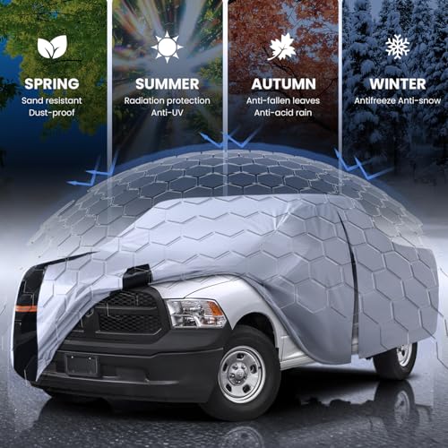 Image of Multi-Layer Dodge Ram 3500 Truck Cover, Custom fit Ram 3500 2002-2026 Crew /Quad Cab Long Bed(8.1')Car Cover Waterproof All Weather, Full Exterior Cover Rain Wind Dust and UV Protector With Door Zipper