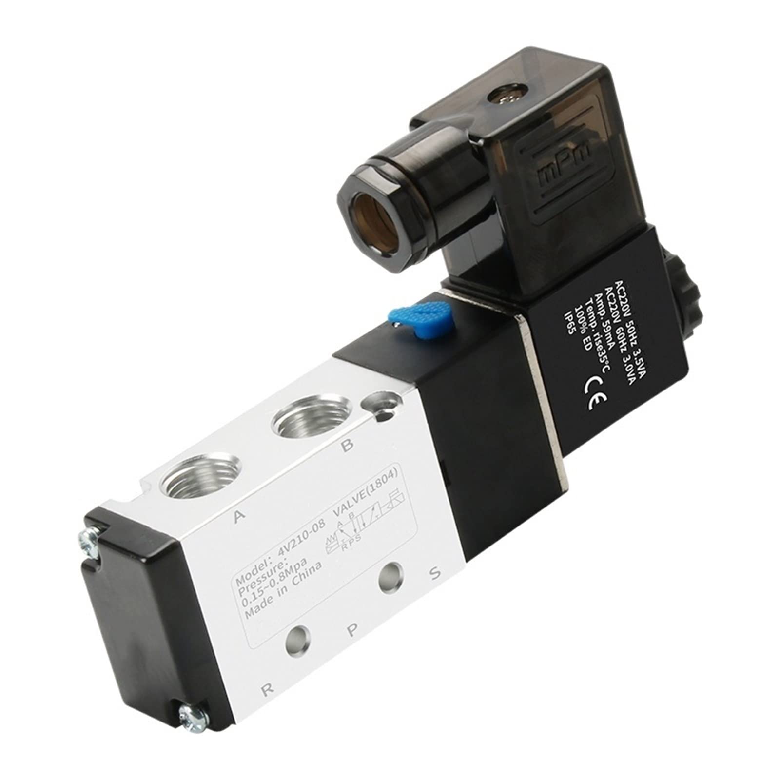 Válvula Solenoide eléctrica neumática 4V210-08, válvula magnética de Gas y Aire con Control de 5 vías y 2 Posiciones, 12V, 24V, 220V, Bobina Volt, 1 Uds.(4v210-08 W Sl402,AC220V)