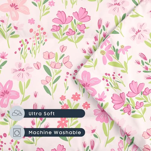 Image of Wake In Cloud - Cot Nap Mat with Pillow and Blanket, for Toddler Kids Girls Ages 3 Plus in Daycare Kindergarten Preschool with Elastic Corner Straps, Floral Botanical Flowers