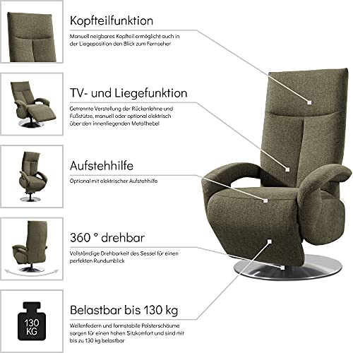 CAVADORE TV-Sessel Tirol mit Akku / Fernsehsessel mit Aufstehhilfe, elektrisch verstellbarer Relaxfunktion / 2 E-Motoren / Kabellos / 74 x 112 x 82 / Strukturstoff: Grün – Bild 5