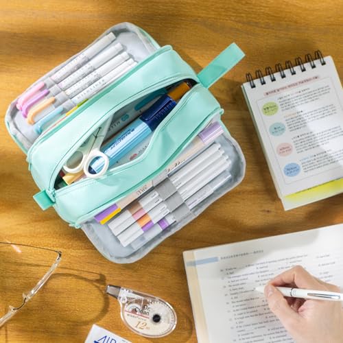 Image of CICIMELON Large Capacity Pen Pencil Case with 4 Compartments, Multi-Slot Pencil Pouch Bag Aesthetic School Supplies Organizer for Teens Adults (Mint Green)
