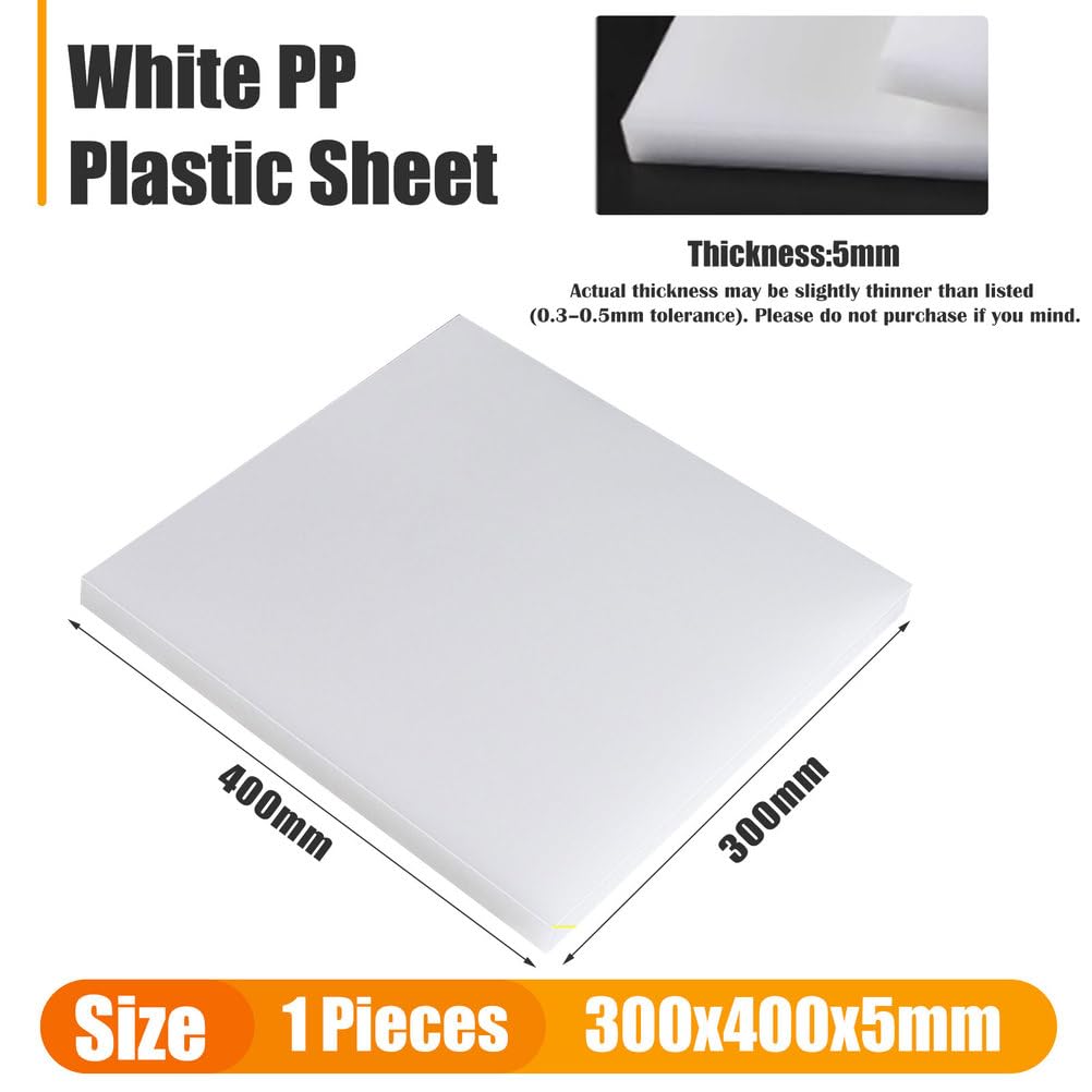 Polypropylene Sheet Rigid Plastic Board, Engineering Plastic Sheet Lightweight PP Panel for Cutting Board, DIY, Water Tank, 5mm Thick, White 300x400mm