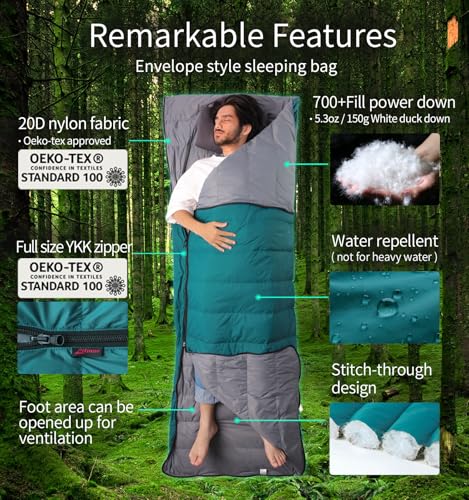 Litume Ultra Compact Down Sleeping Bag, 700 Fill Power, Bolsa de Dormir Ligera y Compacta para 3 Temporadas, Individual, para Camping, Senderismo y Mochilero miniatura 3