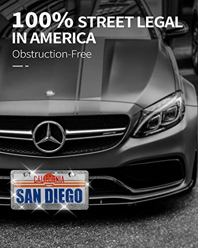 Aujen Bling License Plate Frame - Sparkly License Plate Holder, Lastingly License Plate Frame For Women, Stainless Steel & Obstruction-Free Car Accessory With Multifaceted Rhinestones #TOP4