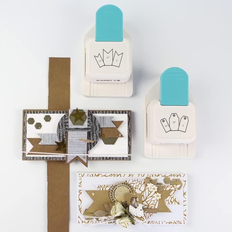 Scallop Tag Punch with Natural Thick Jute String Twin Rope 3 IN 1 3 Sizes Gift Tag Cutter Label Punch Craft Paper Punch Tag Maker for Book Mark,Gift Card Making DIY Projects Scrapbooking,Card Making