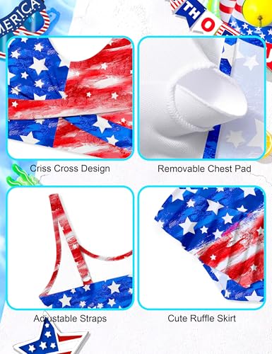 Image of Qaoerde Girls Swimsuit Tropical Print Bikini Set with Ruffle Hem Two Piece Criss Cross Bathing Suits for Girls 7-16 Years