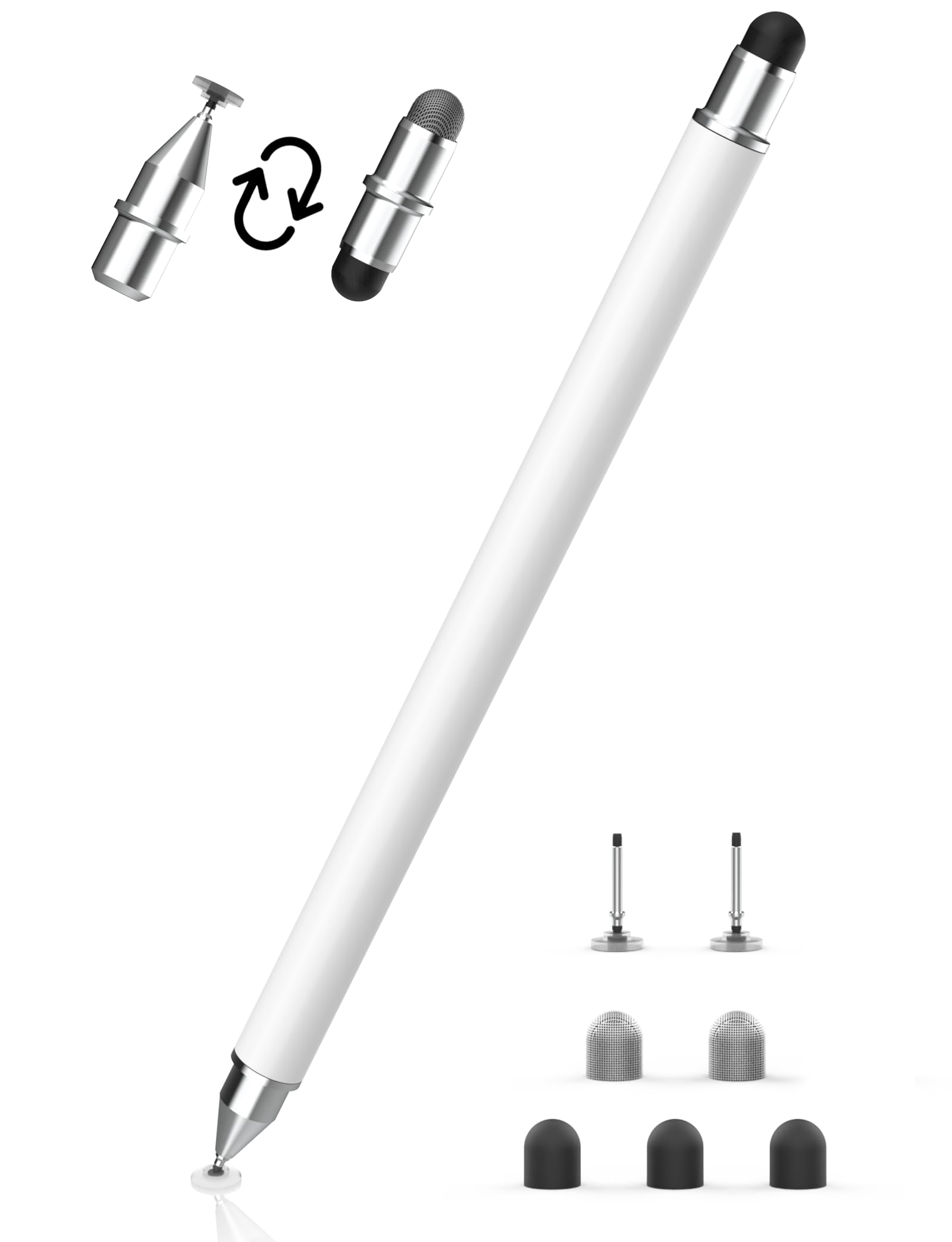 MEKO Stylus Pens for Touch Screens, 3 in 1 Magnetic Replacement Tip Tablet Touch Screen Pen, Universal High Sensitivity Stylus for iPad/Pro/Air/Mini/iPhone/Samsung/Google/Motorola (White)