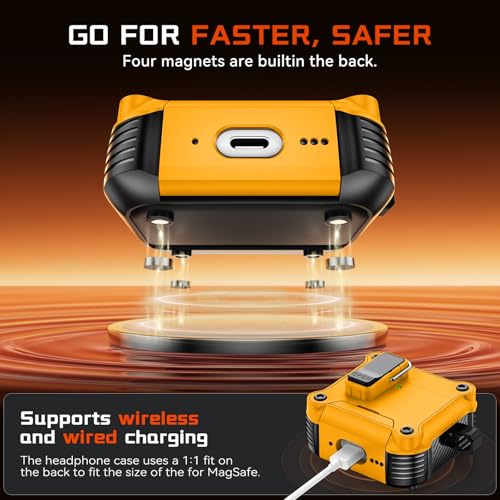 Image of Inesore for AirPods 4 Case with Secure Lock (Yellow) | Phone Stand Design,Compatible with MagSafe,Automatic Snap Switch Secure Cover with Cleaner Kit & Keychain
