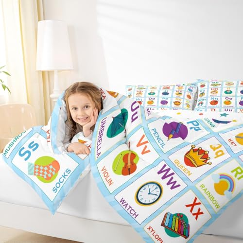 Image of Feelyou Alphabet Bedding Set Queen Size, ABC Alphabet Comforter Kids Toddler Learning Time Comforter Set Educational Learning Duvet Set Microfiber Bed Set