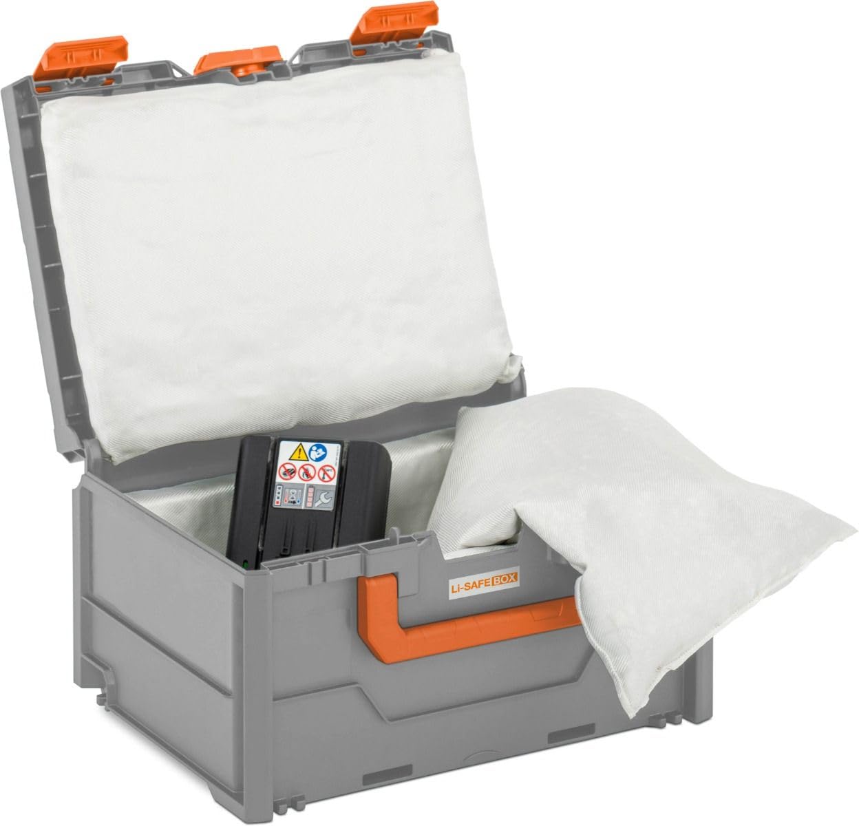 CEMO | Akku-Systembrandschutzbox Li-SAFE | für Lagerung und Transport | Modell 2-S | LxBxH 400 x 300 x 215 mm