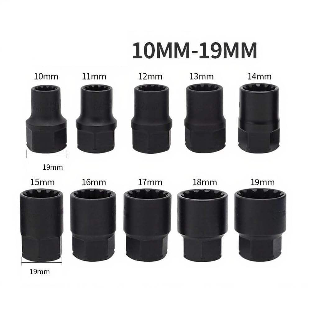 Lecreatekit Juego de llaves de vaso, carraca de paso de 24 piezas con llaves hexagonales y 12 puntas, métricas de 10 mm a 19 mm y 3/8-7/8 pulgadas, para reparación de automóviles