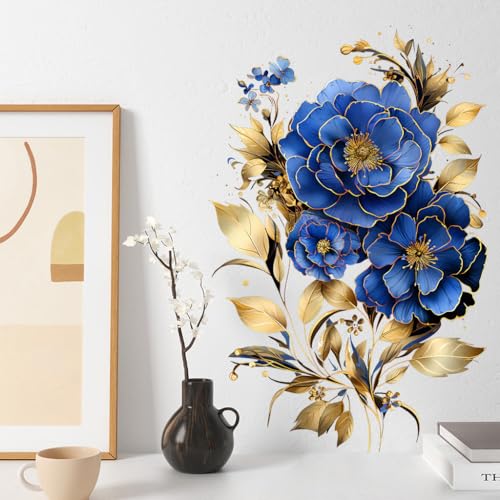 Vinilo Decorativo Azul con Flor Dorada para Pared miniatura 2