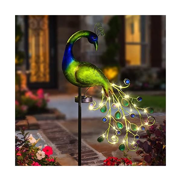 Metal Peacock Peacock Solar Stake Lights Decorative Waterproof for Garden Décor, Outdoor Patio Lawn Porch Yard Decorations Peacock Gardening Gifts for Mom Grandma Women Birthday