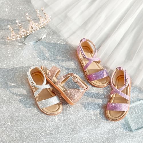 Image of ESTINE Toddler /Little Kid Girls Dress Cross Strappy Open Toe Sandals Princess Flats Summer Flower Girl Shoes