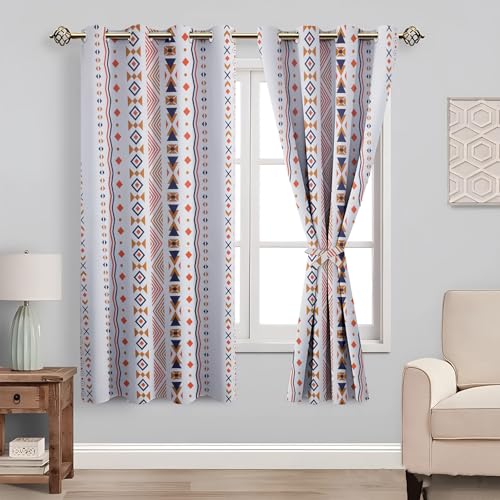 Image of Amazon Basics - Geometric Print Light Filtering Curtains | 100% Cotton 150 TC | Set of 2 | 5 Feet | 115 x 150 cm | Multi-Color | Eyelets & Tiebacks| Ideal for Bedroom and Living Room
