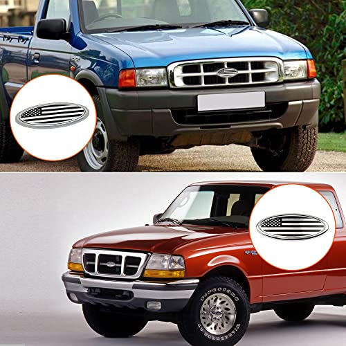 Image of 6 Inch American Flag Badge, Front Grill Rear Tailgate Oval Emblem fit for Ford Edge 07-10 Escape 05-11 Explorer 06-10 Expedition 05-11 Sport Trac 07-10 (Silver)