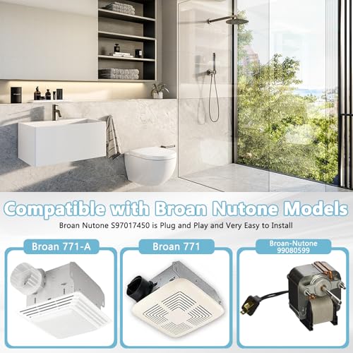 Image of 771-A Motor, S97017450 Bathroom Exhaust Fan Motor for Nutone Broan Model 771-A, 771A, 771, Replacement Parts for Broan 99080599 Exhaust Fan Motor, 99020278 Blower Wheel, 120V, 1.5A, 70CFM, 3000 RPM.
