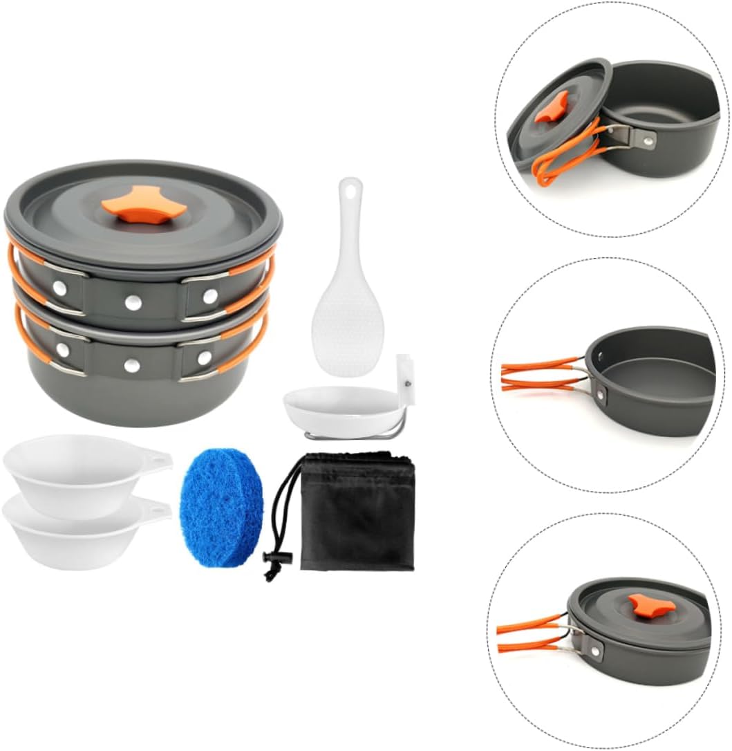 1 Set Portable Outdoor Cooking Set of Camping Cookware with Non Stick Anodized Pots Pans Compact Lightweight for Hiking and Travel Cooking Food Grade Materials Easy to Clean Skid