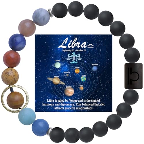 ZaisuiFun Zodiac Bracelet for Women Men 12 Constellations with Natural Energy Stone Spiritual Jewelry, Birthday Gift for Horoscope Lovers,Libra,S