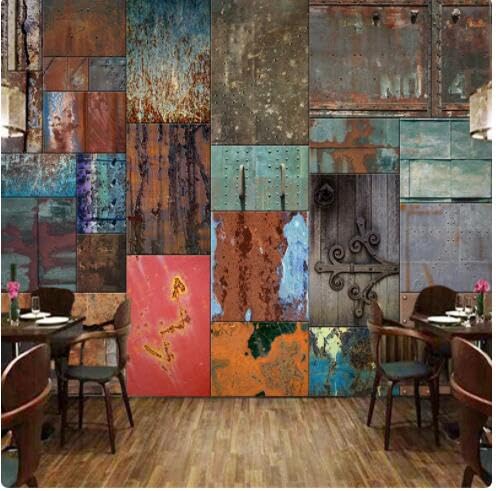 Papier peint mural 3D style tôle de fer pour décorer un café ou bar vintage - 4
