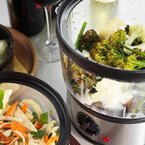 Salter EK2726Z 3-Tier Food, Meat & Vegetable Steamer, 60 Minute Timer, Removable Bowls For One Pot Healthy Cooking, Compact Easy To Store Design, Includes Rice Bowl, Stainless Steel, 7.5 liters