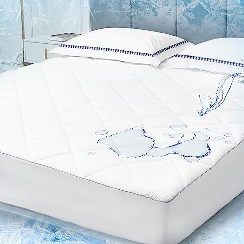 Sunflower Cooling Quilted Queen Mattress Protector, Mattress Pad Queen Chill Soft, Queen Mattress Cover Waterproof, 18-22' Extra Deep Pocket Thin Version, Machine Washable Durable