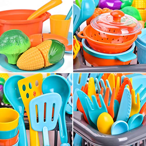 54Pcs Kids Play Kitchen Pretend Play Accessory Toy Set, Play Plates And Dishes For Kids Kitchen Set Including Toy Food, Pots, Pans And Cooking Utensils #TOP2