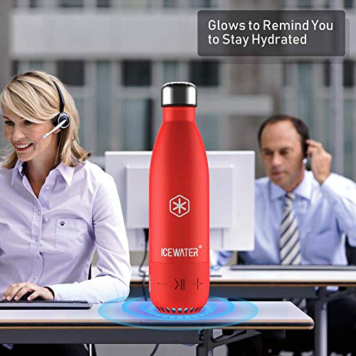 ICEWATER 3-in-1 Smart Stainless Steel Water Bottle(Glows to Remind You to Stay Hydrated)+Bluetooth Speaker,17 OZ,Stay Hydrated ,Enjoy Music(Red-Red)