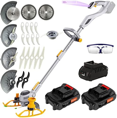 YUEWXTER Electric Weed Eater, (2 x 21V 2.0A Weed Wacker Battery Powered), 3-in-1 Cordless Grass Trimmer/Edger Lawn Tool/Brush Cutter, with 4 Types Blades, for Garden and Yard (U Type Handle)